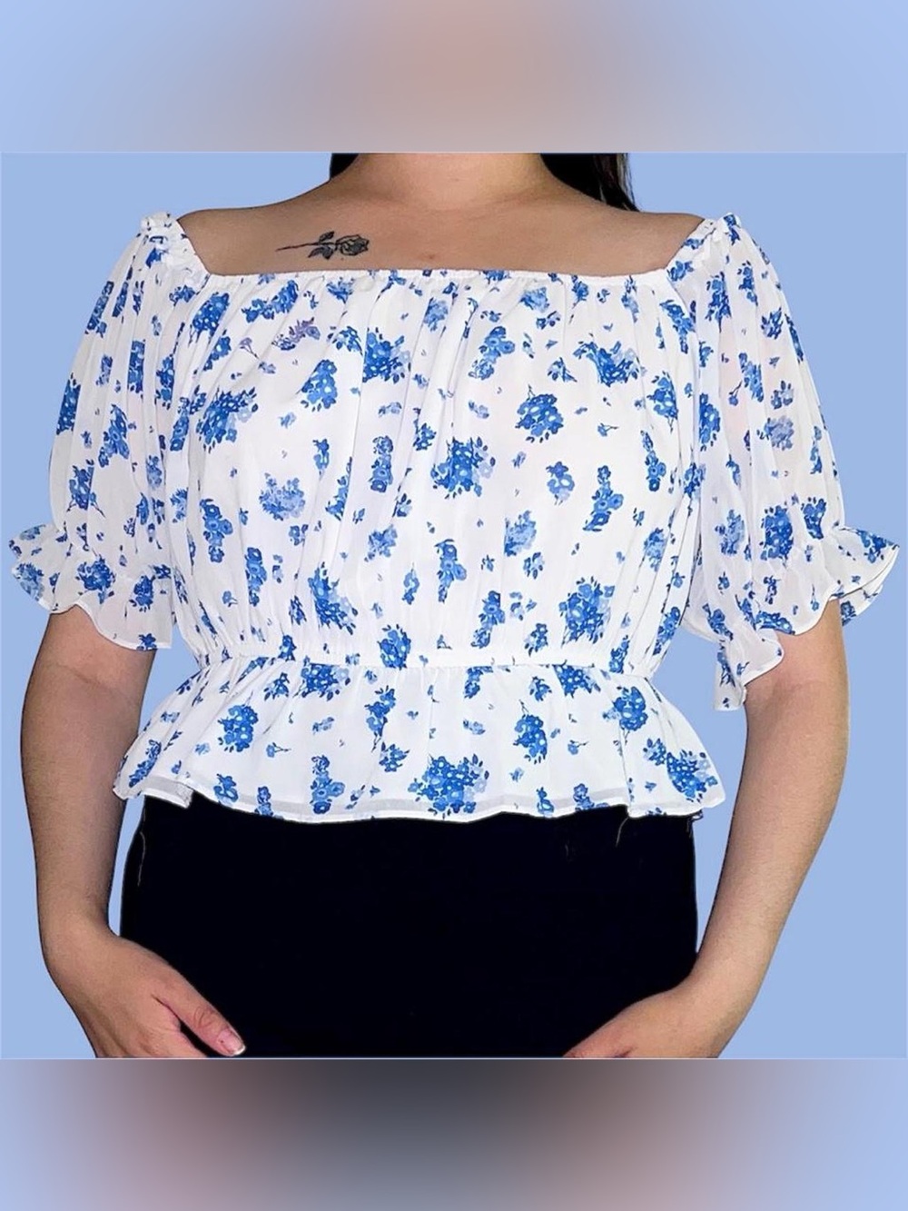 Blue & white floral blouse